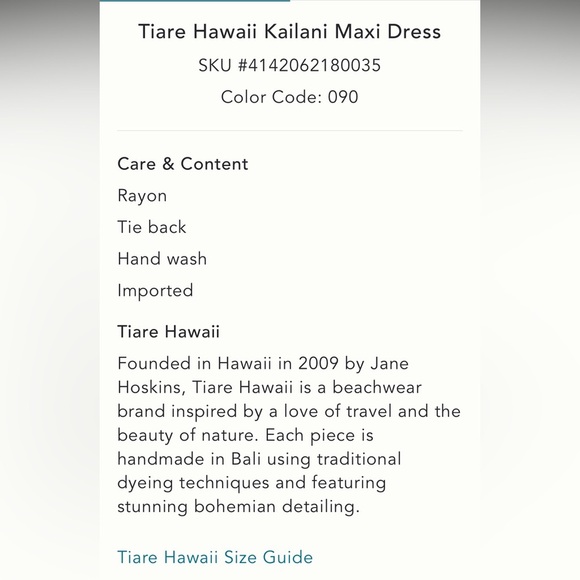 Anthropologie NWT TIARE HAWAII KAILANI MAXI DRESS size XS/S. - Picture 9 of 15